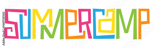 SUMMER CAMP colourful hand lettering on transparent background