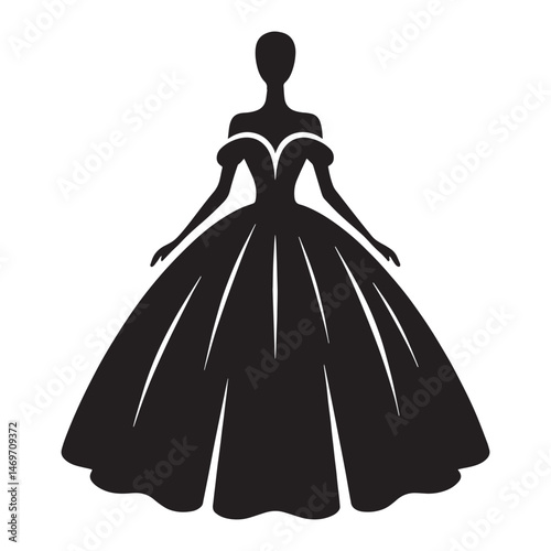 Chic ball gown silhouette designed for high-profile event fashion – ball gown vector – ball gown illustration – ladies dress silhouette – silhouette of ball gown

