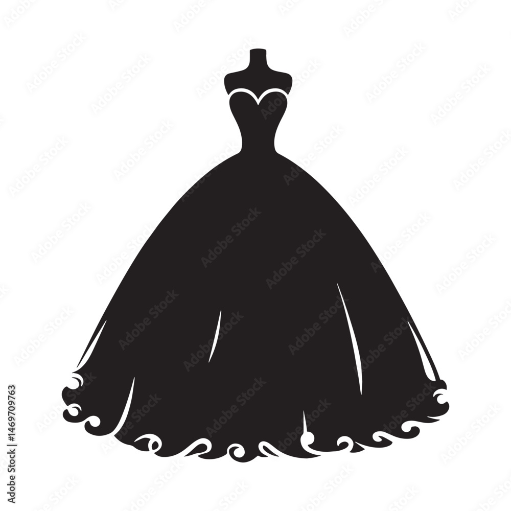 Stunning ball gown silhouette ideal for extravagant design concepts – ball gown vector – ball gown illustration – ladies dress silhouette – silhouette of ball gown

