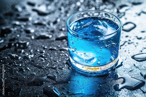 Refreshing blue drink in glass photo