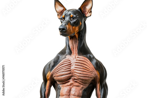 Anatomical dog illustration: A meticulously crafted illustration showcases the detailed musculature and physique of a Doberman Pinscher.