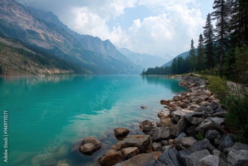 A glacierfed lake glows in shades of blue photo