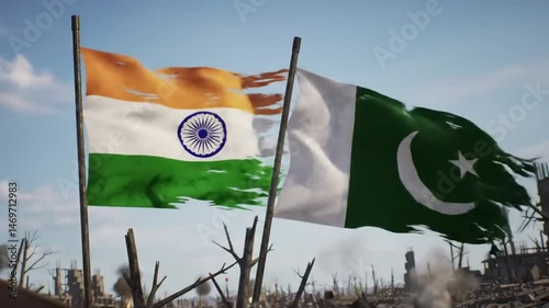 India and Pakistan: Flags in Conflict Zone