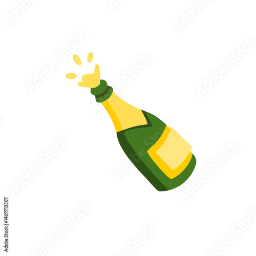 Beer bottle opening with exploding and foam splashes. Hand drawn vector illustration isolated on white background.