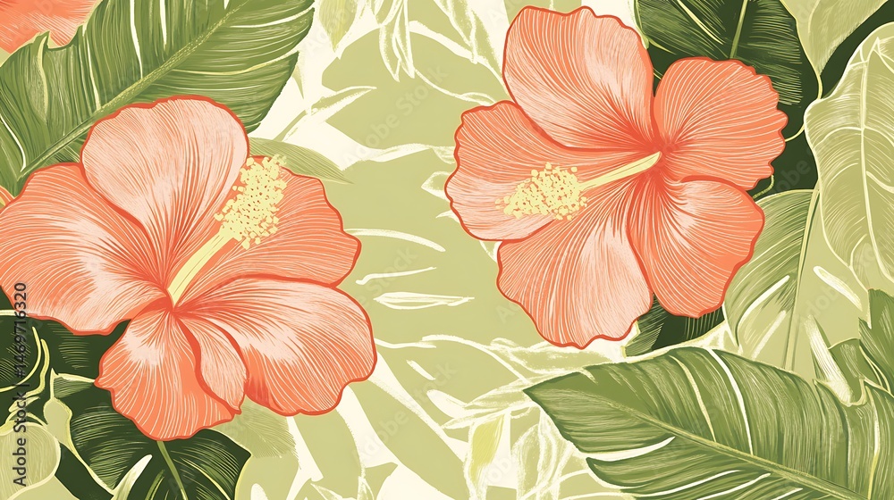 Hibiscus Flowers Tropical Leaves Pattern. (1) Hibiscus Flowers Tropical Leaves Pattern. (1)