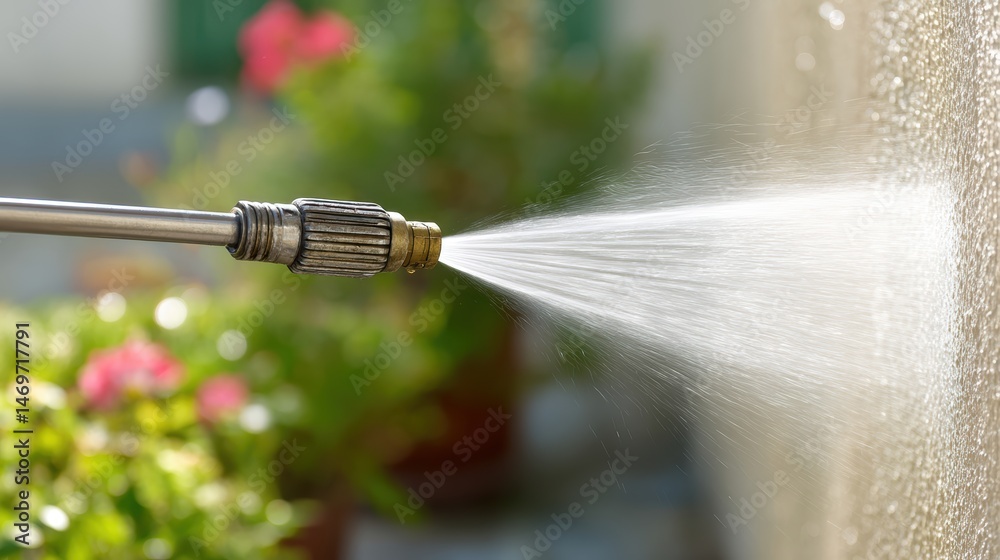 Cleaning walls with a water jet from a pressure washer