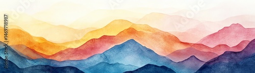 Obraz na płótnie Abstract watercolor landscape, colorful mountains, sunset hues w salonie