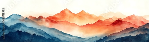 Obraz na płótnie Serene watercolor landscape of misty mountains at sunrise. w salonie