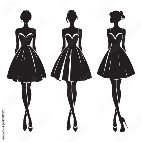Vintage-inspired cocktail dress silhouette with a modern twist – cocktail dress vector – cocktail dress illustration – ladies dress silhouette – silhouette of cocktail dress

