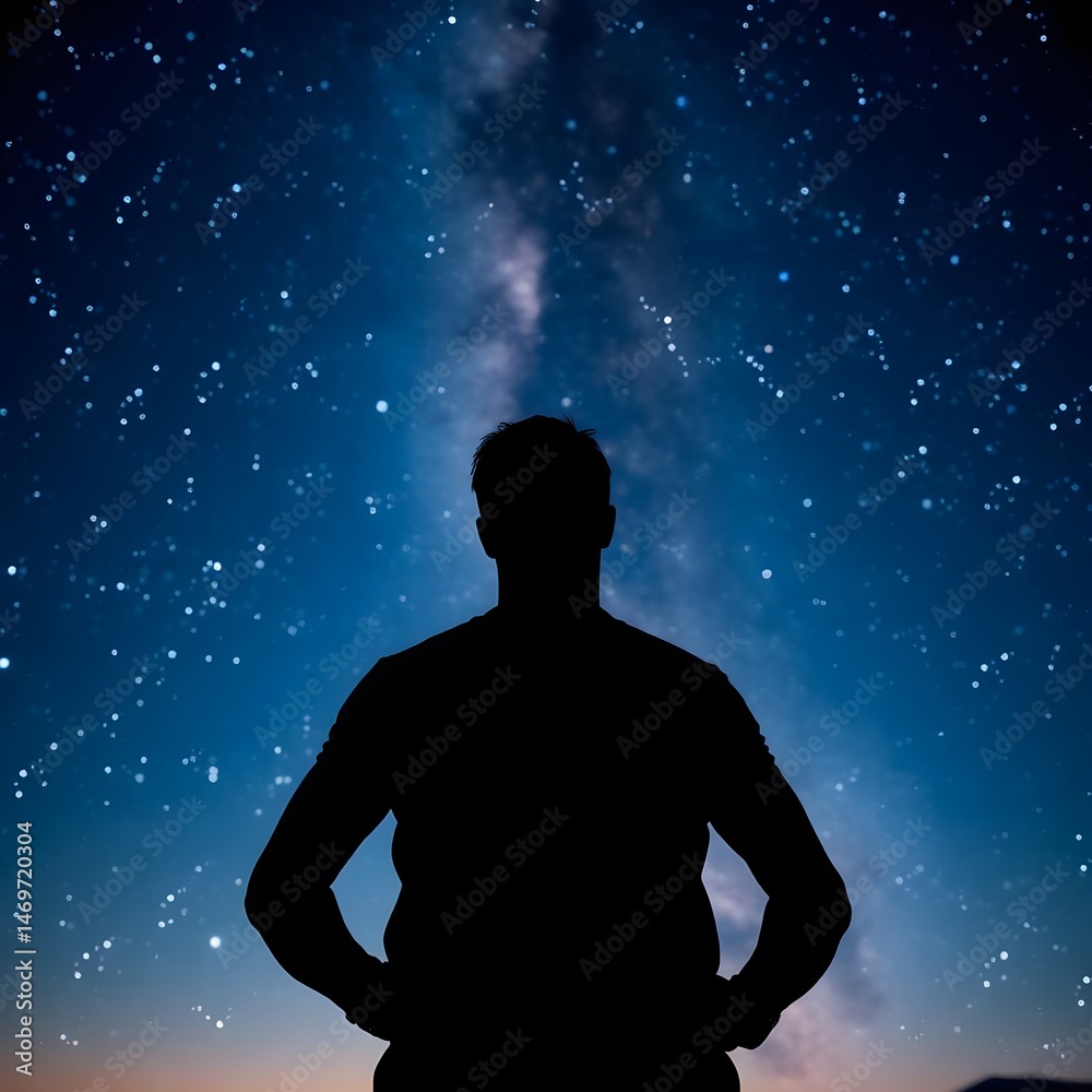 Fototapeta premium Silhouette of a man in the night sky with stars