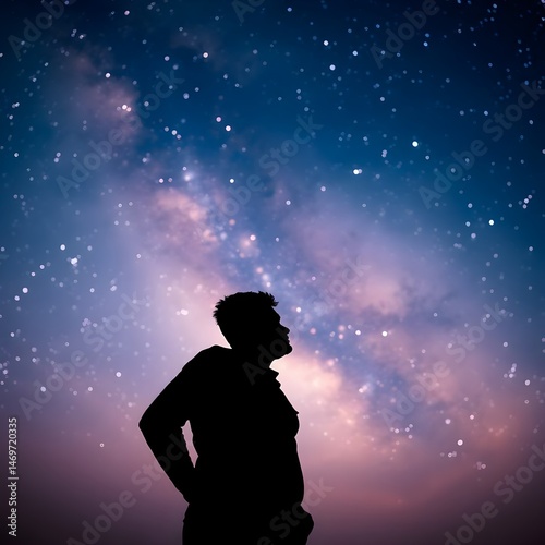 Silhouette of a man in the night sky with stars
