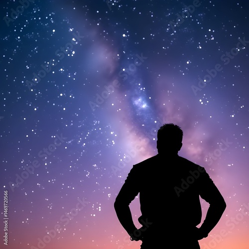 Silhouette of a man in the night sky with stars