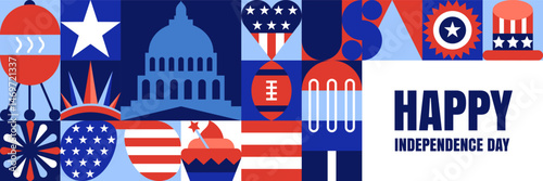 USA Independence Day vector illustration. Geometric design with American flag elements. 4th of July banner or poster