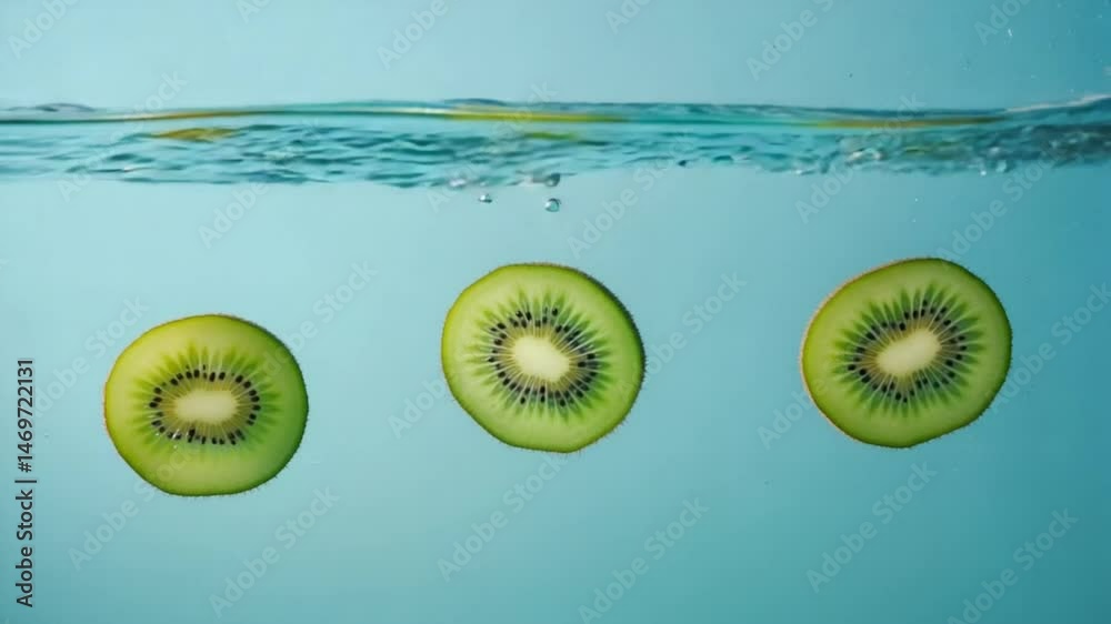 Kiwi slices in water splash