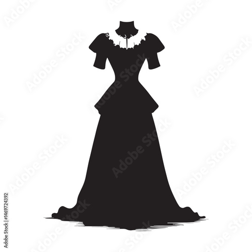 Refined Edwardian dress silhouette perfect for vintage logo designs – Edwardian dress vector – Edwardian dress illustration – ladies dress silhouette – silhouette of Edwardian dress

