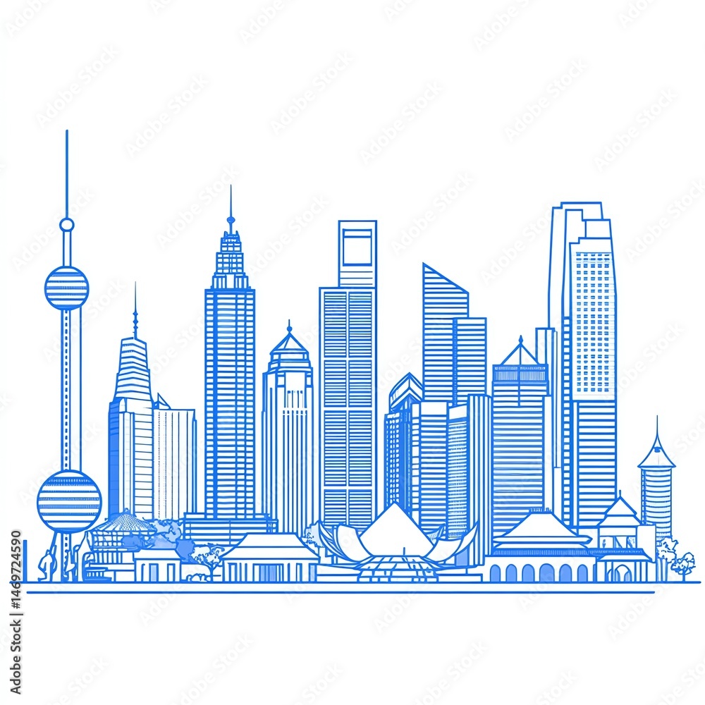 Fototapeta premium Shanghai Skyline Cityscape Illustration