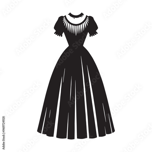 Regal Edwardian dress silhouette designed for high-end fashion projects – Edwardian dress vector – Edwardian dress illustration – ladies dress silhouette – silhouette of Edwardian dress

