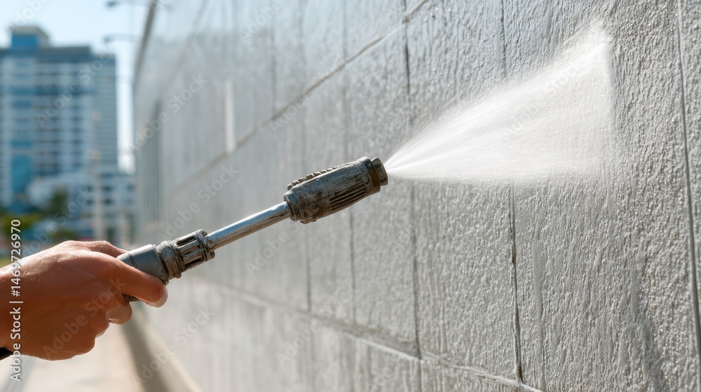 Cleaning walls in public spaces with a pressure washer