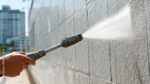 Cleaning walls in public spaces with a pressure washer