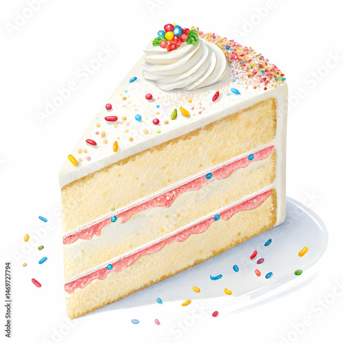 Delicious Birthday Cake Slice with Sprinkles