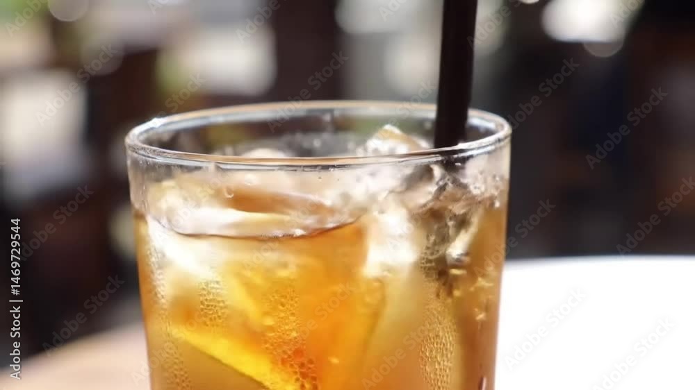 Refreshing iced tea drink with ice cubes perfect for summer days and relaxation