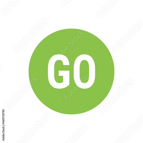 Illustration of a green circle with the word go in bold white letters centered inside the circular shape design