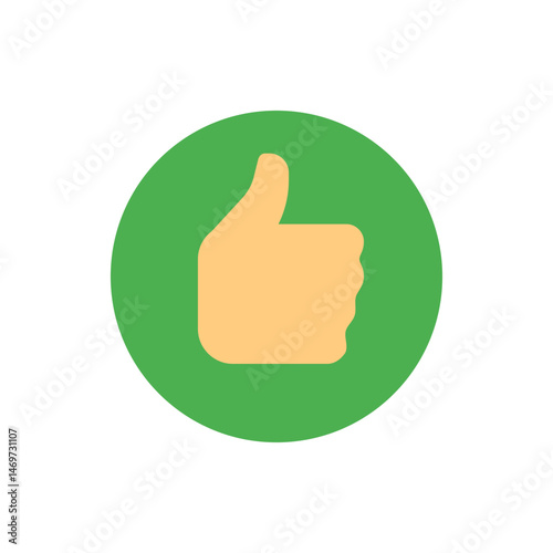 Illustration of a thumbs up hand gesture inside a green circle on a white background simple and clean design