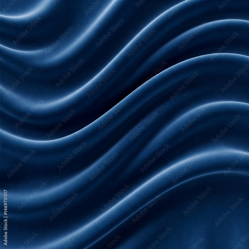 Fototapeta premium Blue Velvet Fabric Rippled Background in Wave Shapes with Soft Lighting