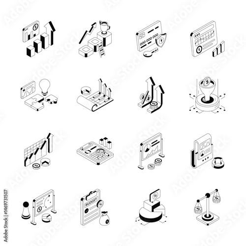 Grab premium bundle of business management isometric icons