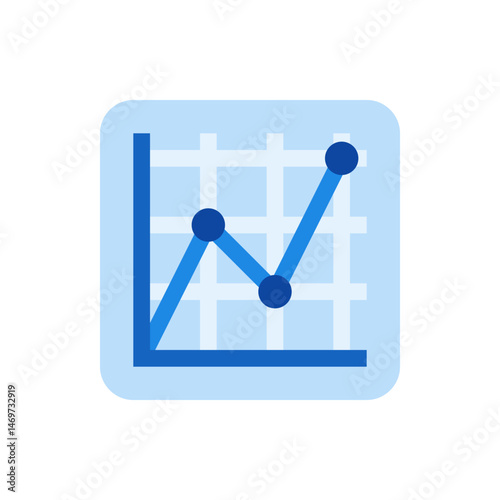 Blue line graph with three data points on a light blue grid within a rounded square background shape