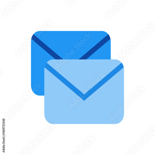 Two envelopes overlapping each other in different shades of blue representing communication and messages sent