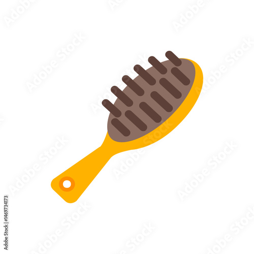 Illustration of a yellow hairbrush with brown bristles on a white background in a simple flat style