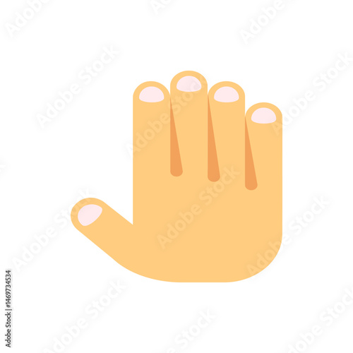 Illustration of a cartoon hand with four fingers and a thumb in a light skin tone on a white background