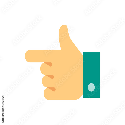 Illustration of a hand with a pointing index finger and a teal shirt cuff on a white background image
