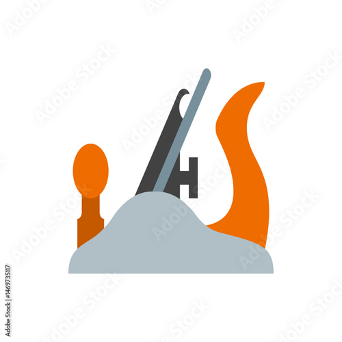 Illustration of a hand plane tool with orange handle and knob on a white background in simple style