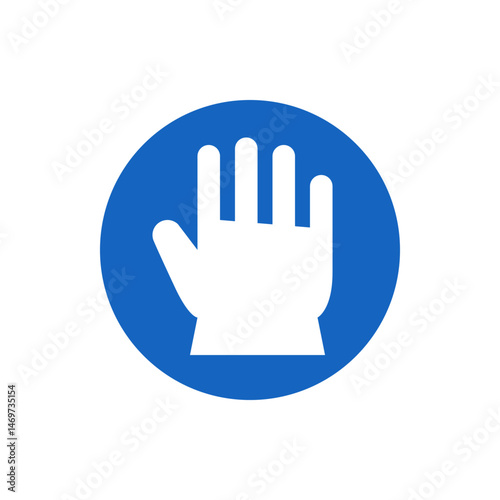 Mandatory hand protection sign featuring a white hand silhouette against a blue circular background