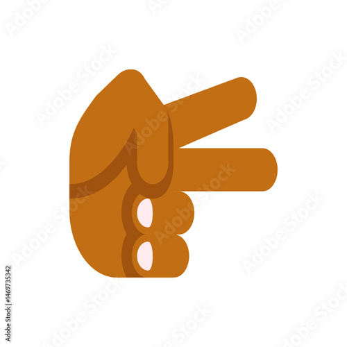 Illustration of a dark skinned hand making the peace sign with two fingers extended on a white background