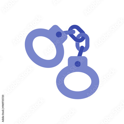 Illustration of a pair of periwinkle handcuffs connected by a short chain on a plain white background