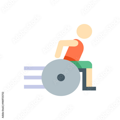 Illustration of a person in a wheelchair with motion lines indicating movement on a white background scene