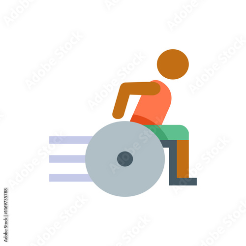 Illustration of a person with brown skin in a wheelchair with motion lines indicating movement forward