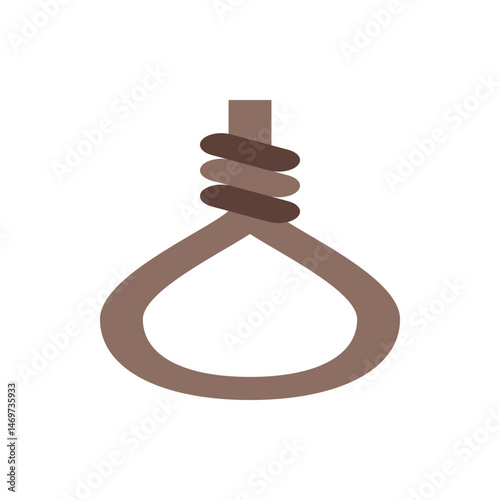Illustration of a hangman's noose with a brown rope and knot against a plain white background view