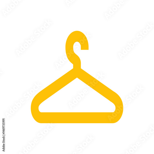 A single yellow clothes hanger with a curved hook and triangular body on a white background image view
