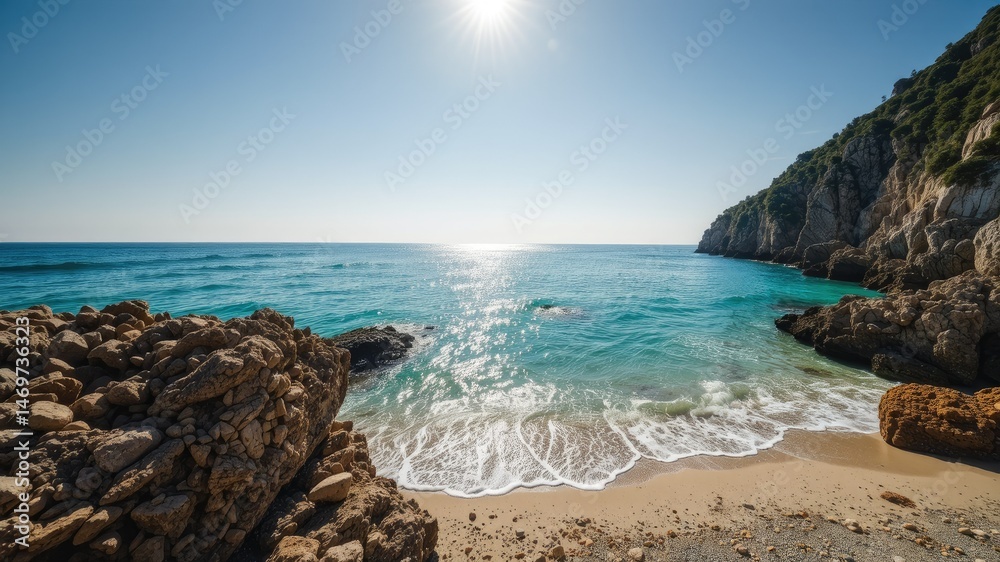 Fototapeta premium Croatian Island Beachfront View, Coastal Scenery