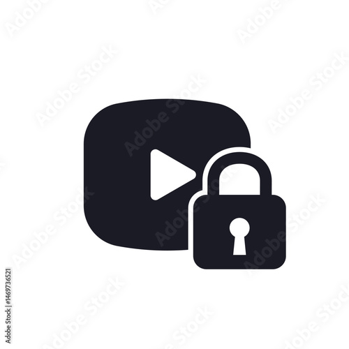DRM for video icon, copyright protection pictogram on white