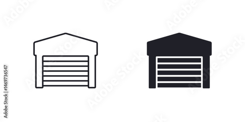 Garage icon in line and solid design