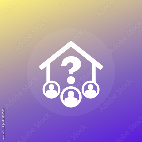 house and question icon with people, vector