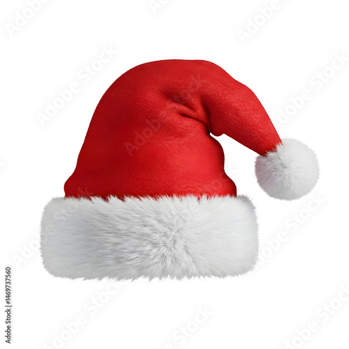 Realistic Santa Hat with White Fur Trim Isolated on White Background