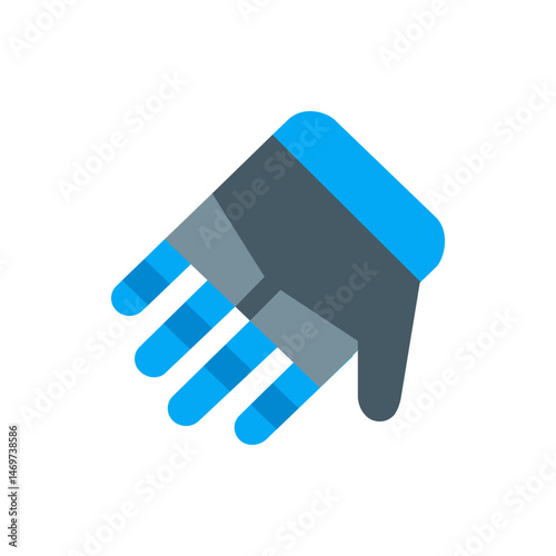 Stylized illustration of a hand with blue fingers and a gray palm on a white background design icon