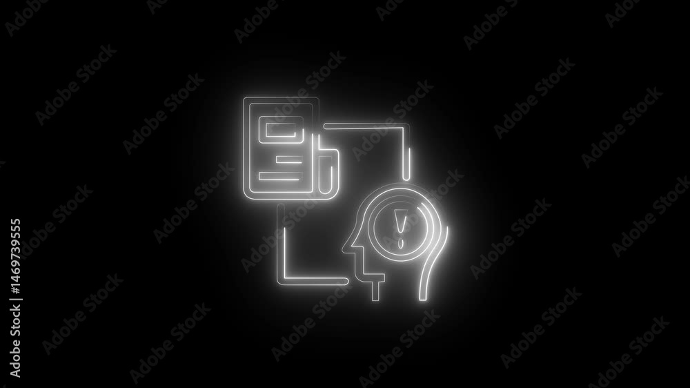 Glowing neon adaptable and warning icon isolated on black background. 4k Video motion graphic animation Glowing neon adaptable and warning icon isolated on black background. 4k Video motion graphic animation