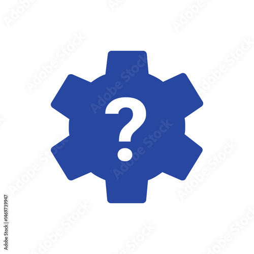 Blue gear with a white question mark in the center representing uncertainty and mechanical issues or problems